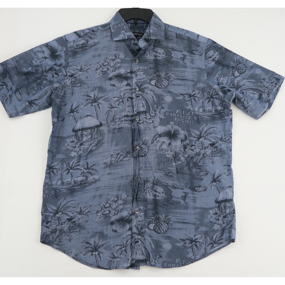 Bugatchi Fiji Paradise Map Print Shirt100%cotton Short Sleeve Classic Fit Medium